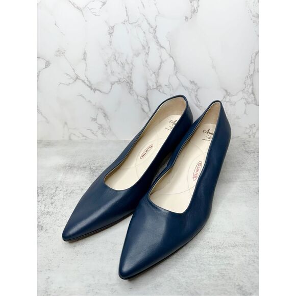 Amalfi Pumps Womens Size 12.5 Blue Pavone Slip On Leather Pointed Toe‎ Heels New - Picture 4 of 13